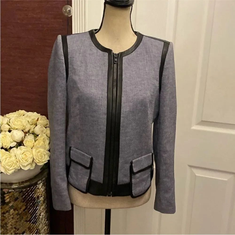 Sandro Women's Gray Jacket with Black genuine leather Trim, S